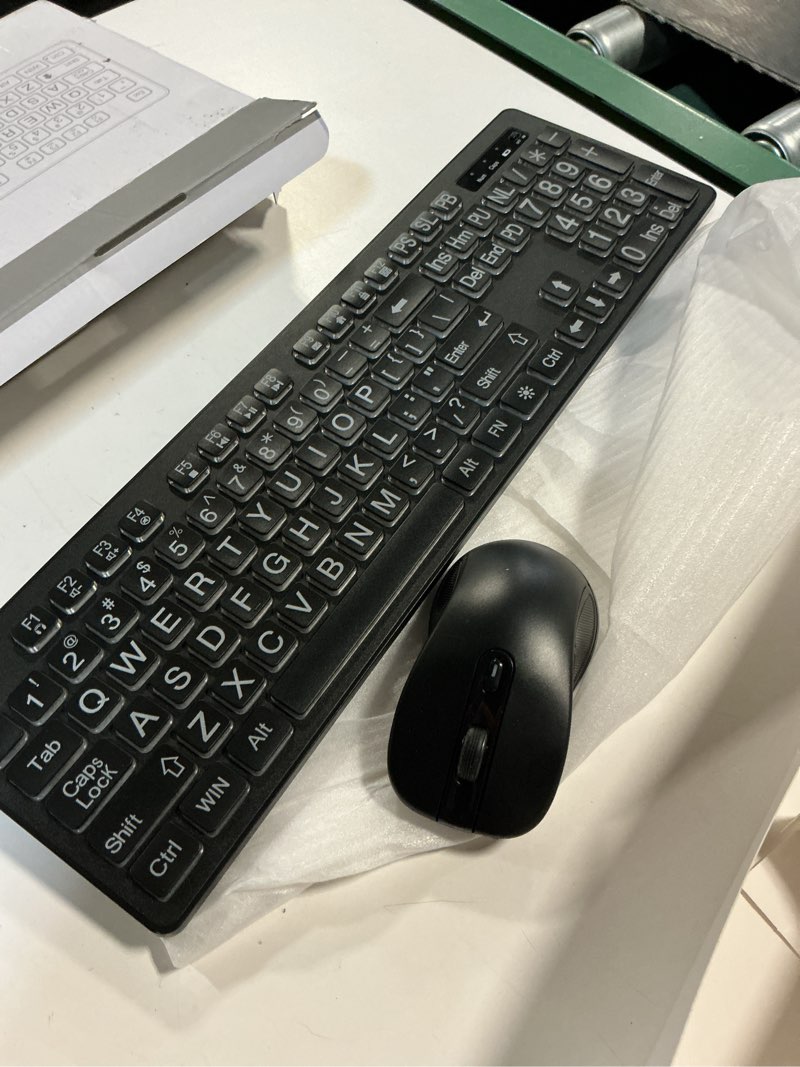 Condition photo showing Good Condition for large print wireless keyboard and mouse - 7 colors backlit keyboard, oversize letters keys easy to see and type, rechargeable keyboard and mouse with light up key, compatible for pc, windows, gaming