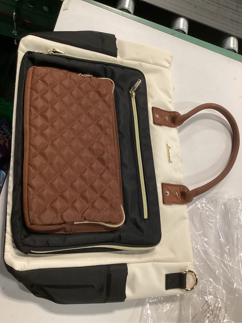 Condition photo showing Good Condition for LOVEVOOK Teacher Tote Bag for Women Work, Laptop Bag With Large Cup Holder, Nurse Bags Professional Briefcase Business Computer Purses Handbag Gifts, Black-Beige-Brown, 15.6 Inch 15.6 inch Black-beige-brown