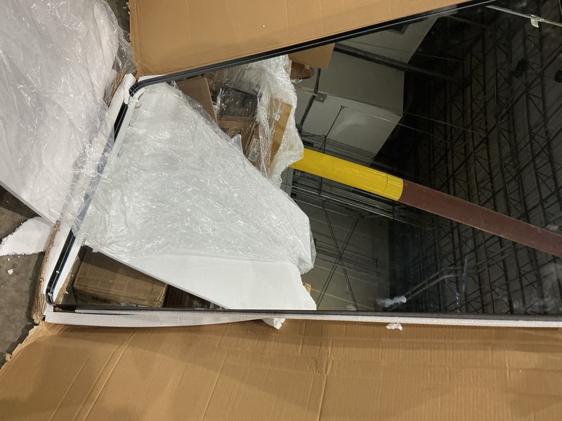 Condition photo showing As Is for bathroom mirrors for wall / vanity,black framed makeup mirror,wall-mounted round horn rectangle seamless frame mirror,large aluminum alloy mirror for entryway,no punching,anti-rust