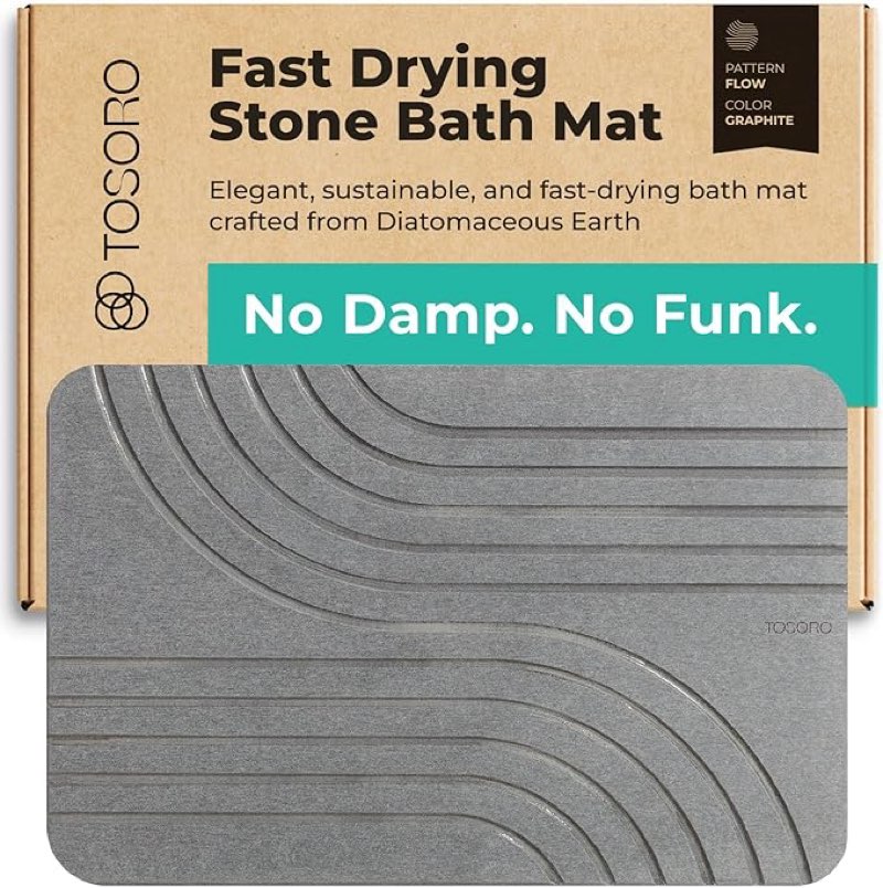 tosoro - stone bath mat diatomaceous earth shower mat non-slip super absorbent diatomite stone bath