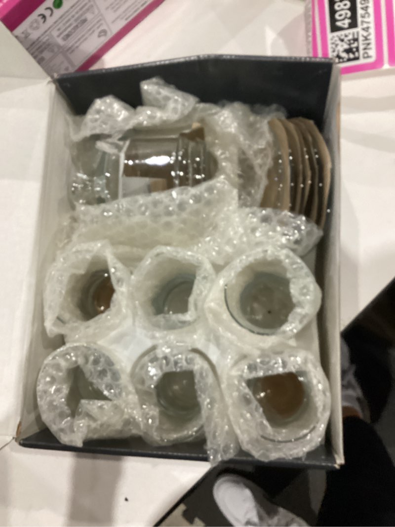 Condition photo showing Good Condition for 19 pieces turkish tea glasses set includes; 6 glasses, tea cups (4.5 oz), 6 saucers, 6 stainless steel spoons and sugar bowl with glass cover (8.6 oz)
