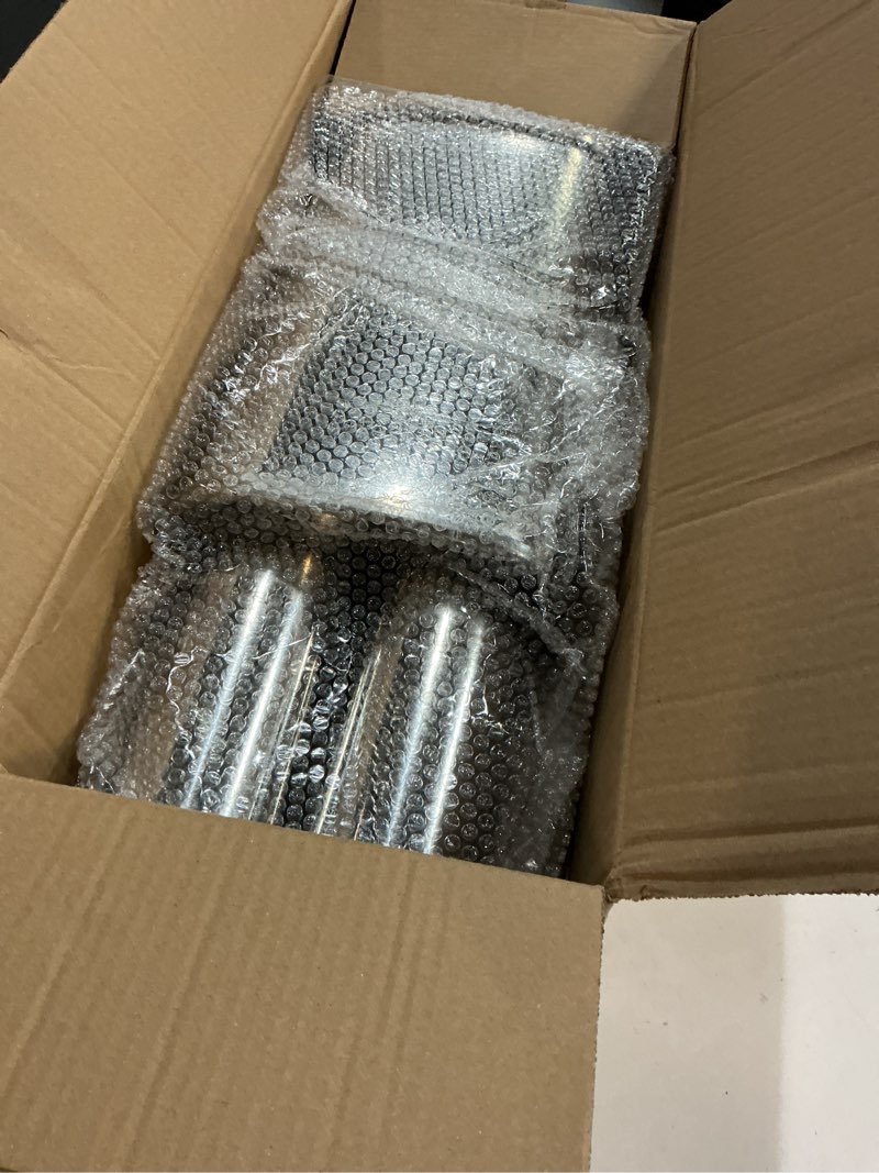 Condition photo showing Good Condition for Vechkom Exhaust Muffler Y Pipe 2.5" (63MM) Single Inlet/ 3" (73MM) Dual Outlet Silver Stainless Steel Car Silencer 11.8 Inch (300MM) Oval Body Length Exhaust Back Box Twin Tips Welded Turbo Muffler 2.5 inlet/63mm Single inlet to Dual outlet