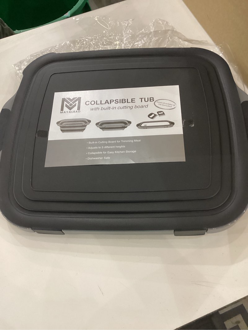 MAYALEAD BBQ Prep Tub with 1Pcs Meat Shredder Claws, Collapsible Cutting Board, Cutting Board with Locking Lids, Drip Easy BBQ Prep Tub with lid-XL Size 