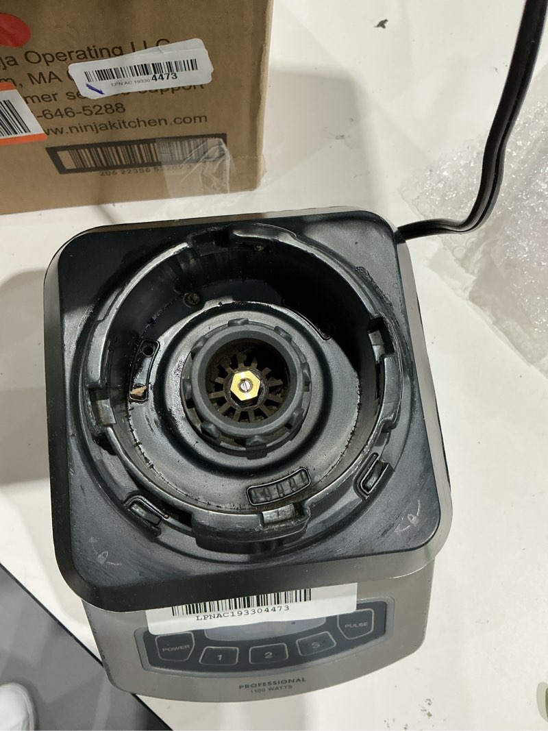 Condition photo showing As Is for ninja bl660 professional compact smoothie & food processing blender, 1100-watts, 3 functions -for frozen drinks, smoothies, sauces, & more, 72-oz.* pitcher, (2) 16-oz. to-go cups & spout lids, gray pitcher + (2) 16 oz. cups