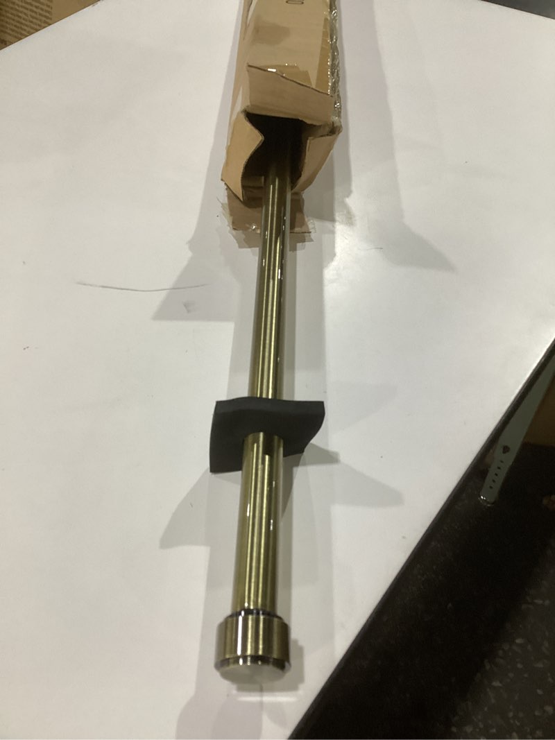 Condition photo showing As Is for antique bronze curtain rods, 48-86" adjustable, 1-inch, aluminum, ceiling/wall mounted antique bronze 48-86"