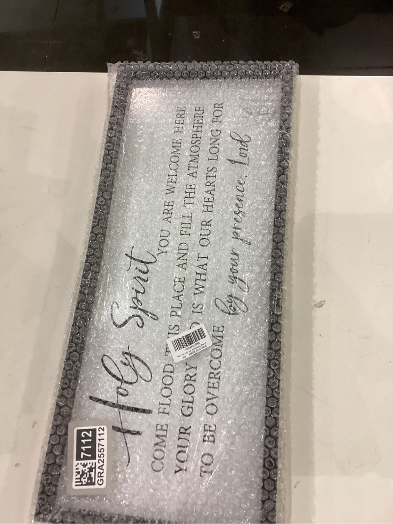 Condition photo showing New/Like New for flowtorely Holy Spirit You are Welcome Here Wall Decor 24"×10" Bible Verse Sign Christian Scripture Quote Large Religious Wood Framed Wall Hanging (Black) 24"L x 10"W Holy Spirit You are Welcome Here (Black)