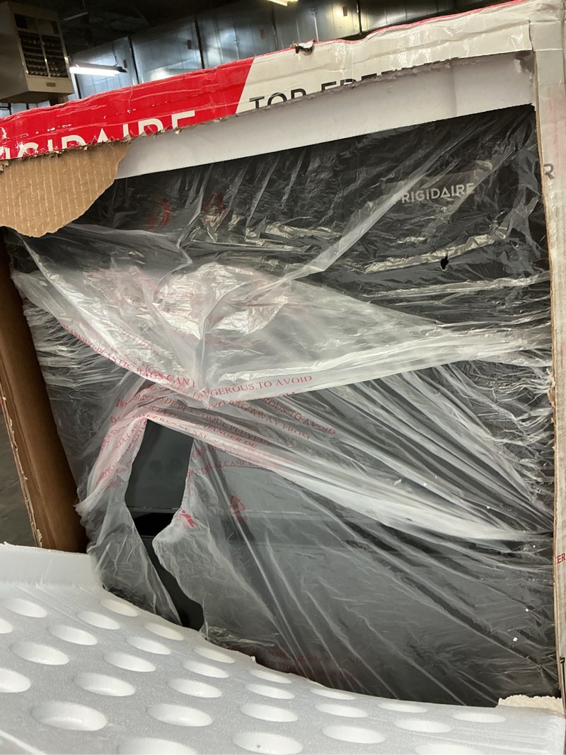 Condition photo showing As Is for Frigidaire 7.5-cu ft Counter-Depth 21.5-in Wide Top-Freezer Refrigerator ( Black )