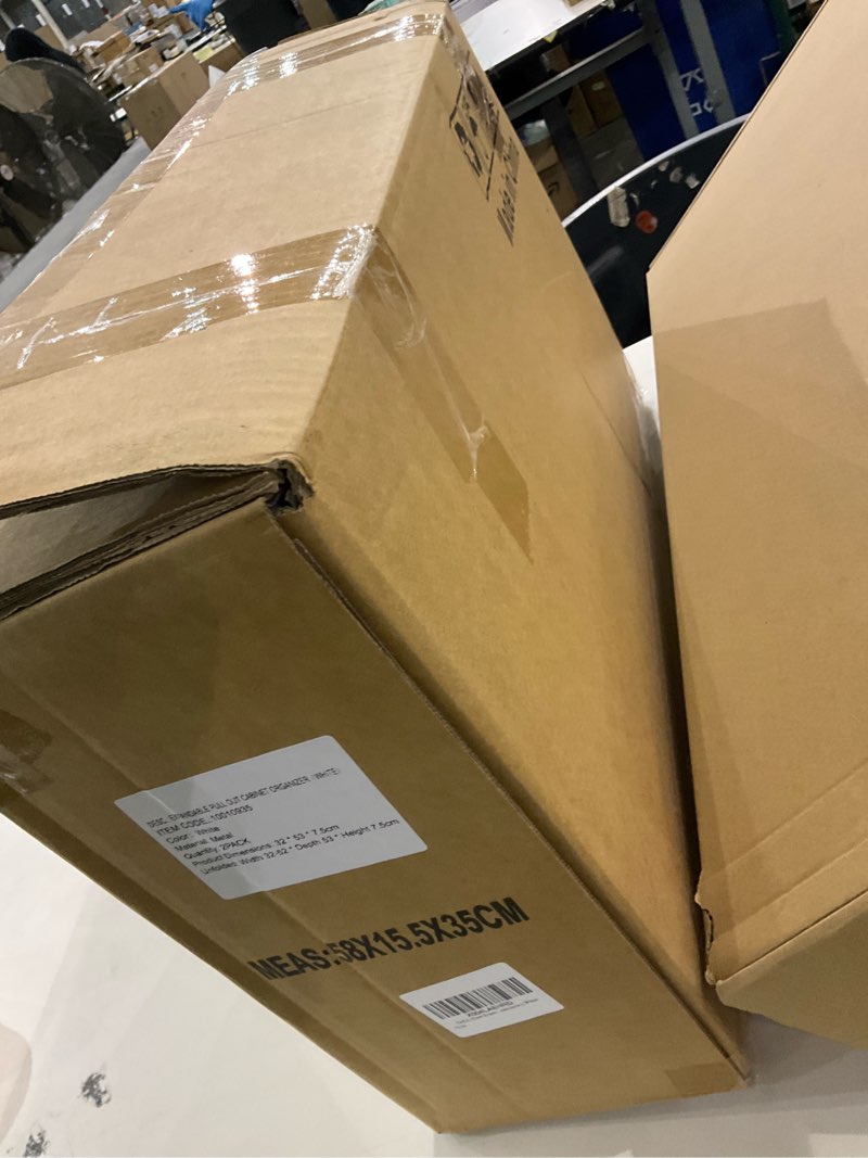 Condition photo showing Good Condition for TAILI 2Pack Expandable Pull Out Cabinet Organizer, Adjustable Width 12.05"-20.4", 21" Deep, 3 Slide Rails, Raising Pads, Portable & No-Trace Removal, Tool-Free Installation, White