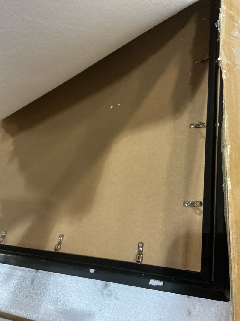 Condition photo showing As Is for pack 3 americanflat 36x36 poster frame in black - square picture frame with engineered wood frame, polished plexiglass cover, hanging hardware for wall display