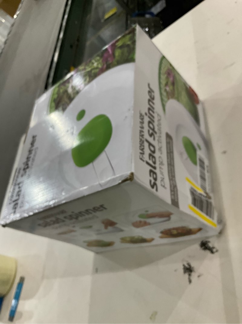 Condition photo showing As Is for Farberware Easy to use pro Pump Spinner with Bowl, Colander and Built in draining System for Fresh, Crisp, Clean Salad and Produce, 6.6 quart, Green Green 6.6 quart