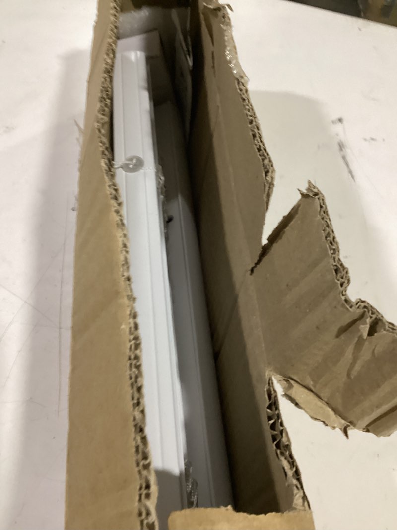 Condition photo showing As Is for chicology cordless mini blinds, 1 inch vinyl window blinds, room darkening & privacy, easy install with adhesive brackets, child safe, for windows, doors & campers, midnight white,28.5" w x 72" h 28.5"w x 72"h midnight white (blackout)