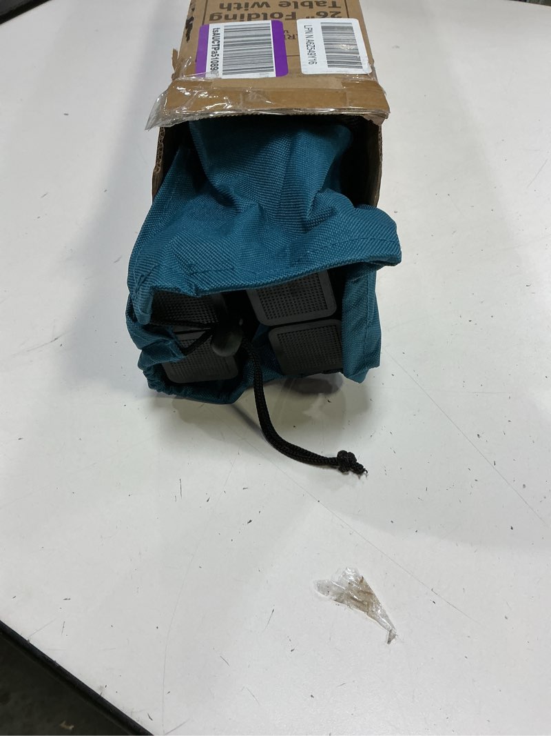 Condition photo showing New/Like New for arrowhead outdoor 26” (66cm) portable camping folding table, 2 cup holders, square, carrying case, steel frame, high-grade 600d canvas blue
