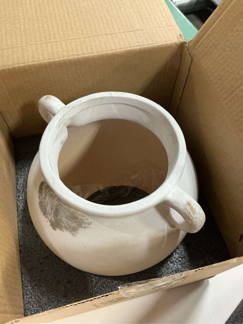 Condition photo showing New/Like New for miyuki rustic kitchen utensil holder, vintage ceramic utensil crock with handle, antiquing kitchen countertop organizer