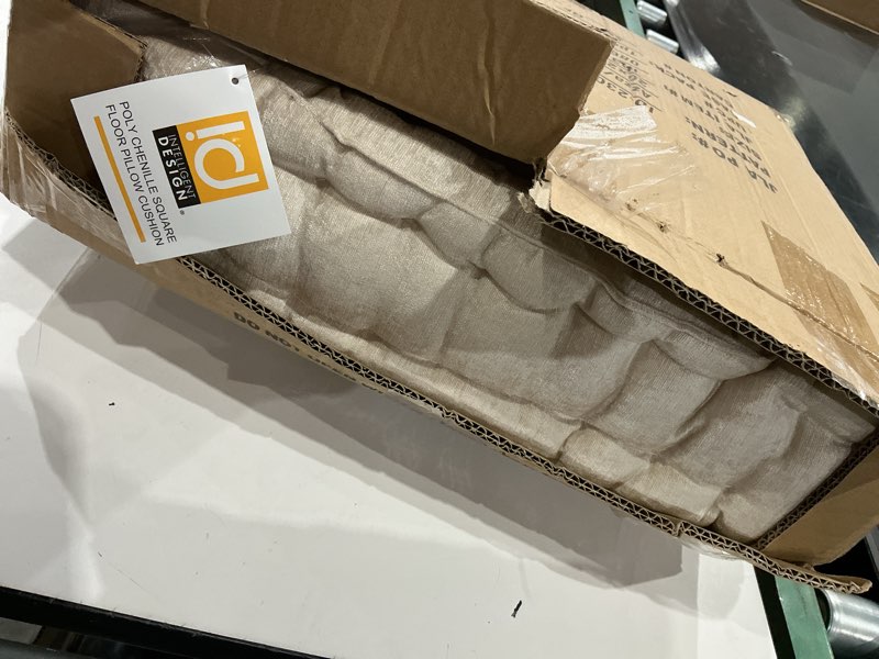 Condition photo showing New/Like New for intelligent design azza floor pillow, large cushions sitting for adults, floor pillow for meditation or yoga, lustrous chenille tufted with scalloped edges for bench/chair cushion, 20"x20"x5" ivory square ivory 20"w x 20"l x 5"h