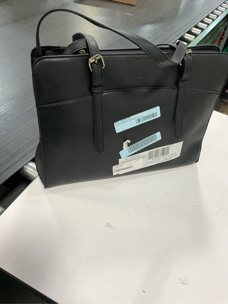 Condition photo showing As Is for ecosusi laptop handbag women's laptop bag 15.6 inch shopper large tote bag leather shoulder bags business work bag, 1-black
