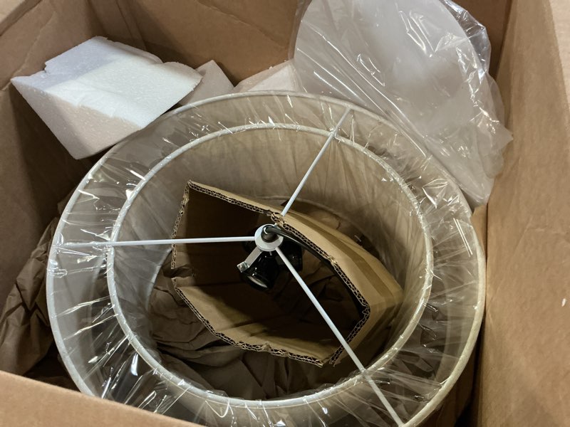 Condition photo showing Good Condition for semi flush mount ceiling light fixture for bedroom | 16.5 inch linen drum pendant light,3-light close to ceiling lamps for living room,dining room,hallway, porch black 16.5 inch
