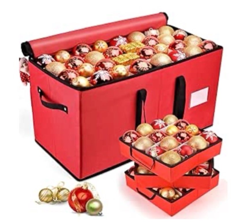 Mrrihand Christmas Ornament Storage Box, Ornament Storage Container with 8 Trays-Xmas Decoration Organizer Keeps 128 Holiday Ornaments 3-Inch, Dual Zipper Closure, 600D Tear-Proof?Red?