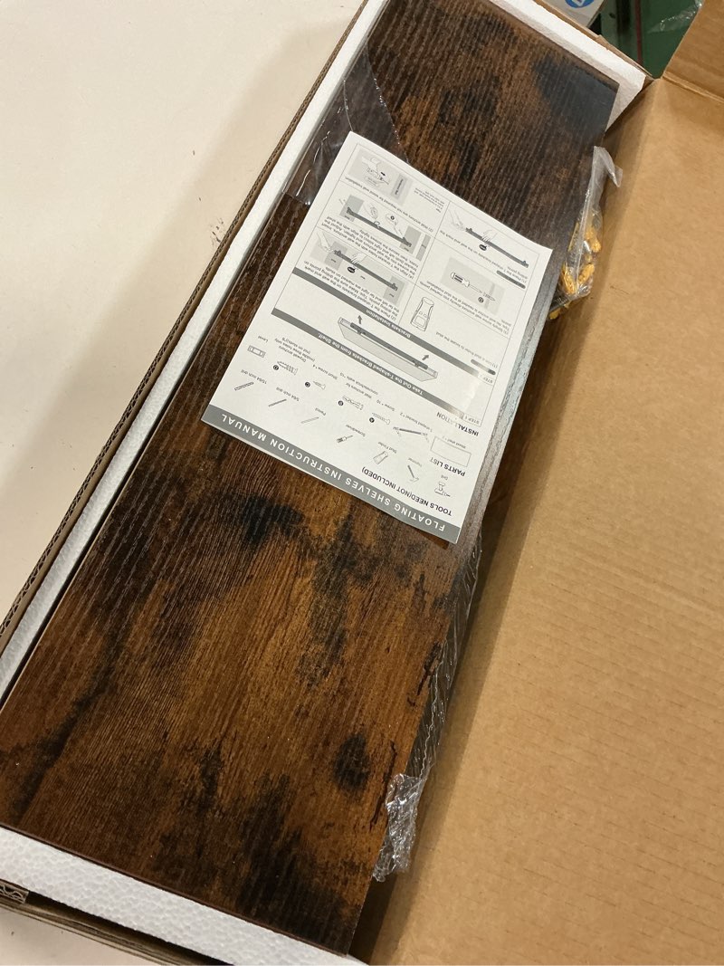 Condition photo showing Good Condition for BAYKA Floating Shelves, 22.5 inches Rustic Wood Wall Shelves for Bathroom?Bedroom, Living Room, Kitchen & Book, Hanging Display Decor Organization Shelf with 22 lbs Capacity (Rustic Brown) B. Rustic Brown - Americana Farmhouse Style 22.5inches