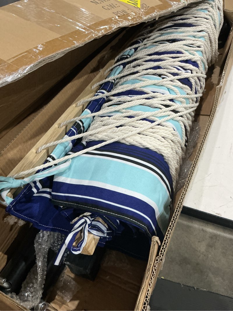 Condition photo showing Good Condition for hammock double hammock with stand, carrying bag, two person cotton rope hammock, blue stripe