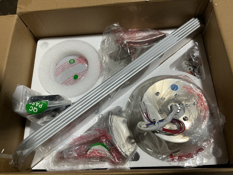 Condition photo showing Good Condition for 52 Inch Ceiling Fans with Lights and Remote, Brushed Nickel Flush Mount Low Profile Ceiling Fan for Bedroom, Living Room, Patio, Dimmable 6 Speeds Noiseless, ETL Listed Brushed Nickel 52 Inch