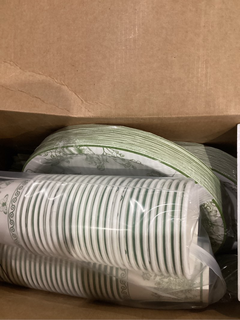 Condition photo showing New/Like New for 350 Pcs Tea Party Supplies Spring Summer Party Tableware Set Disposable Plates Napkins Paper Cups Plastic Cutlery Set for Birthday Bridal Baby Shower Serves 50 (Green Floral) Green Floral as pictures shown