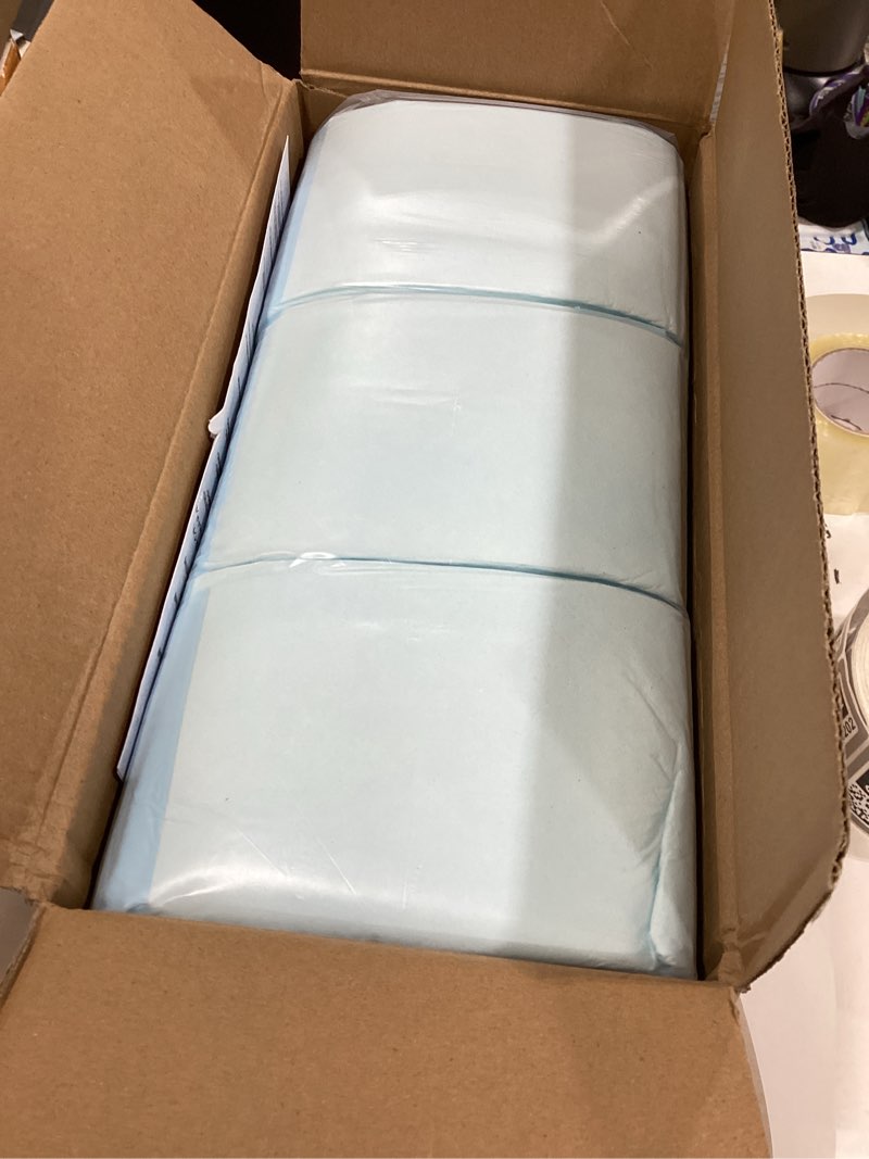Condition photo showing New/Like New for Amazon Basics Dog and Puppy Pee Pads, 5-Layer Leak-Proof Super Absorbent, Quick-Dry Surface, Potty Training, Regular (22x22"), 150 Count, Blue & White