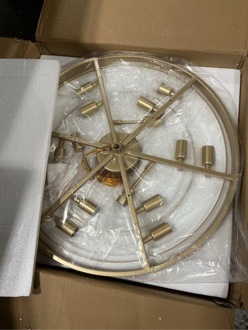 Condition photo showing Good Condition for Crystal Chandeliers for Dining Room Lights Fixture Over Table, 15 Lights Gold Modern Chandeliers for Living Room, 4-Tier Round Crystal Lighting Fixtures for Bedroom Entryway Kitchen Island D24 Inch Gold D24" - 15 Lights