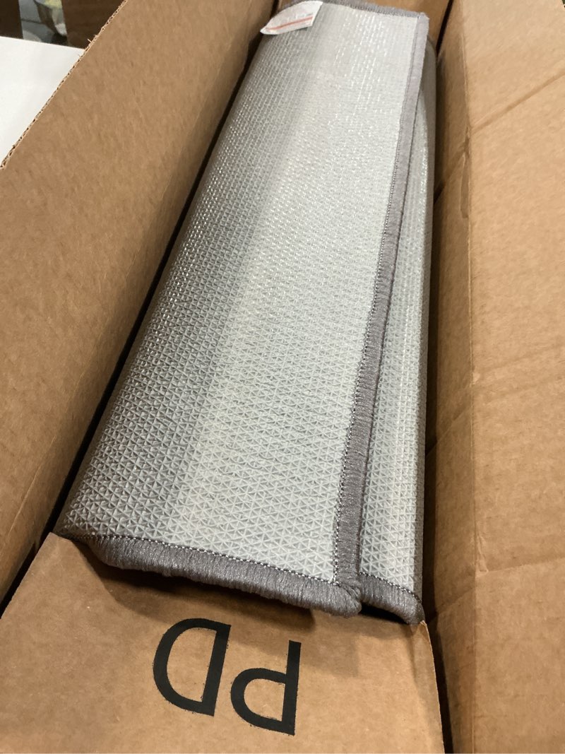 Condition photo showing As Is for OLANLY Indoor Door Mat, 48x32 Inch, Dirt Resistant and Absorbent, Non-Slip Rubber Backing Floor Mats, Easy Clean Low-Profile Doormat for Entryway, Front Door, and Inside Entrance, Grey 48" x 32" Grey