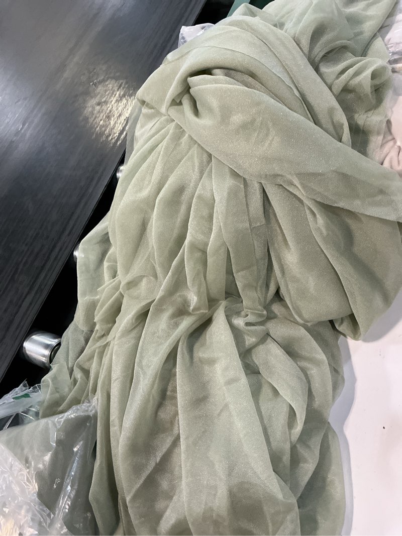 Condition photo showing Good Condition for sage green wedding arch draping fabric shimmery sheer drapes 3 panels extra long backdrop curtains for wedding anniversary summer outdoor events 4th july drapery, 31" x 20 ft 240" l x 31" w (3 panels) sage green