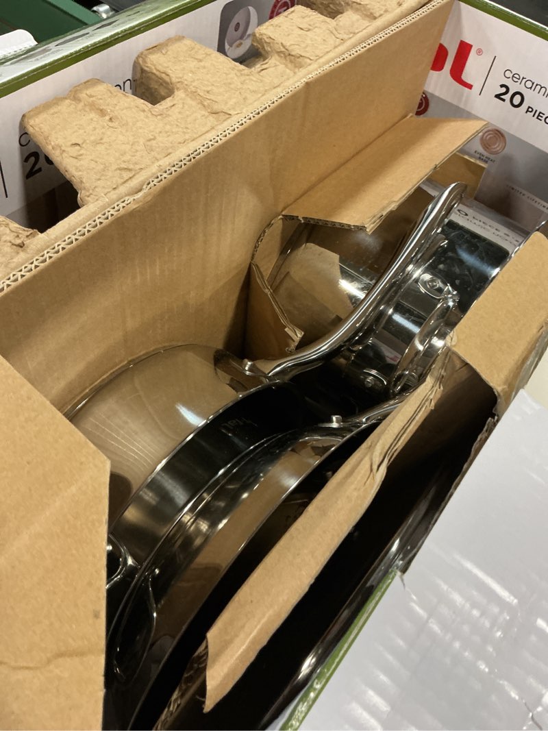 Condition photo showing Good Condition for t-fal stainless steel pots and pans set 11 piece, induction, oven broiler safe 500f, kitchen cooking set w/fry pans, saucepans, saute pan, steamer, cookware, dishwasher safe, silver stainless steel 11-piece