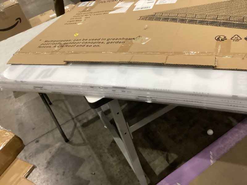 Condition photo showing Good Condition for 14 pack polycarbonate greenhouse panels, 4' x 2' x 0.16" twin-wall polycarbonate sheets for all weather greenhouse covering, excellent light transmission & weather resistance for optimal plant growth 14 pcs 4' x 2' x 0.16''