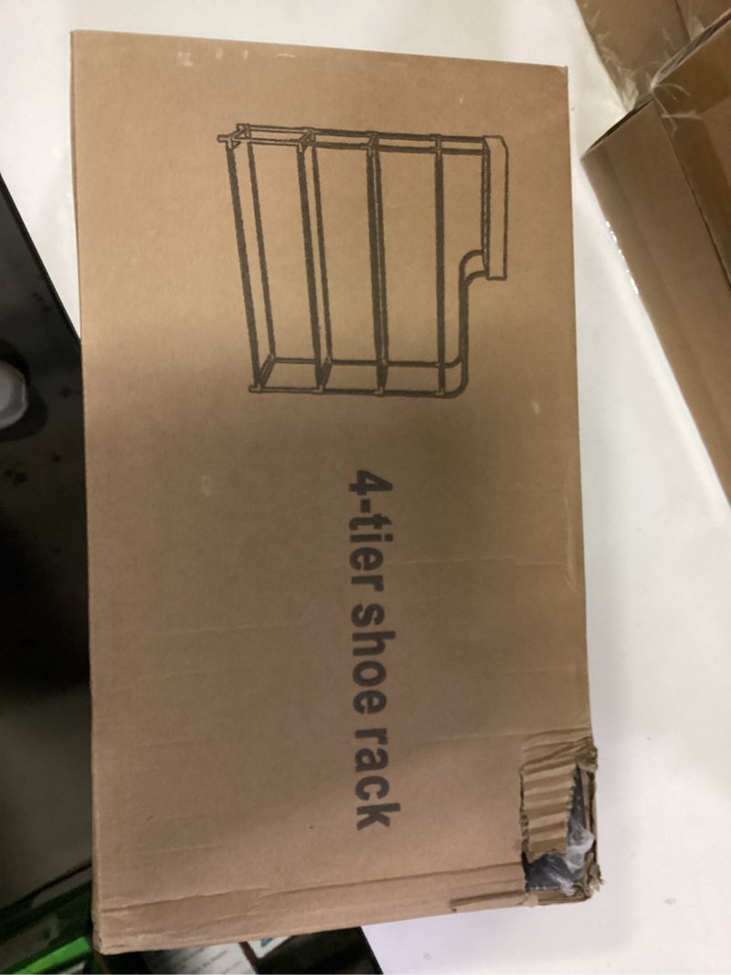 Condition photo showing New/Like New for Sywhitta 4-Tier Free Standing Shoe Rack with Storage Boxes - High Capacity Organizer for Corridor, Living Room, Balcony, Bedroom, White 4-Tier White