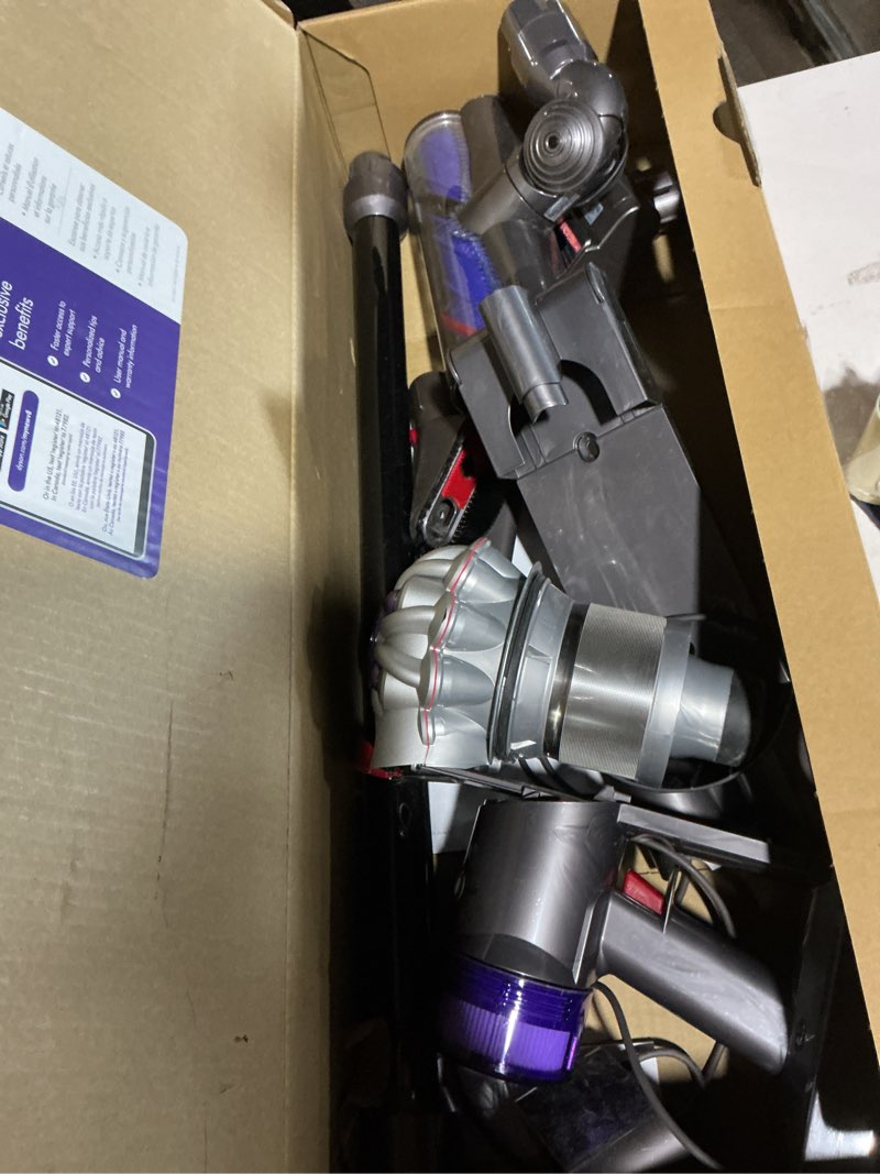 Condition photo showing As Is for dyson v8 plus cordless vacuum, cleans hard floors and carpets, detangles, converts to handheld, 115aw, 2 power modes, up to 40 minutes¹