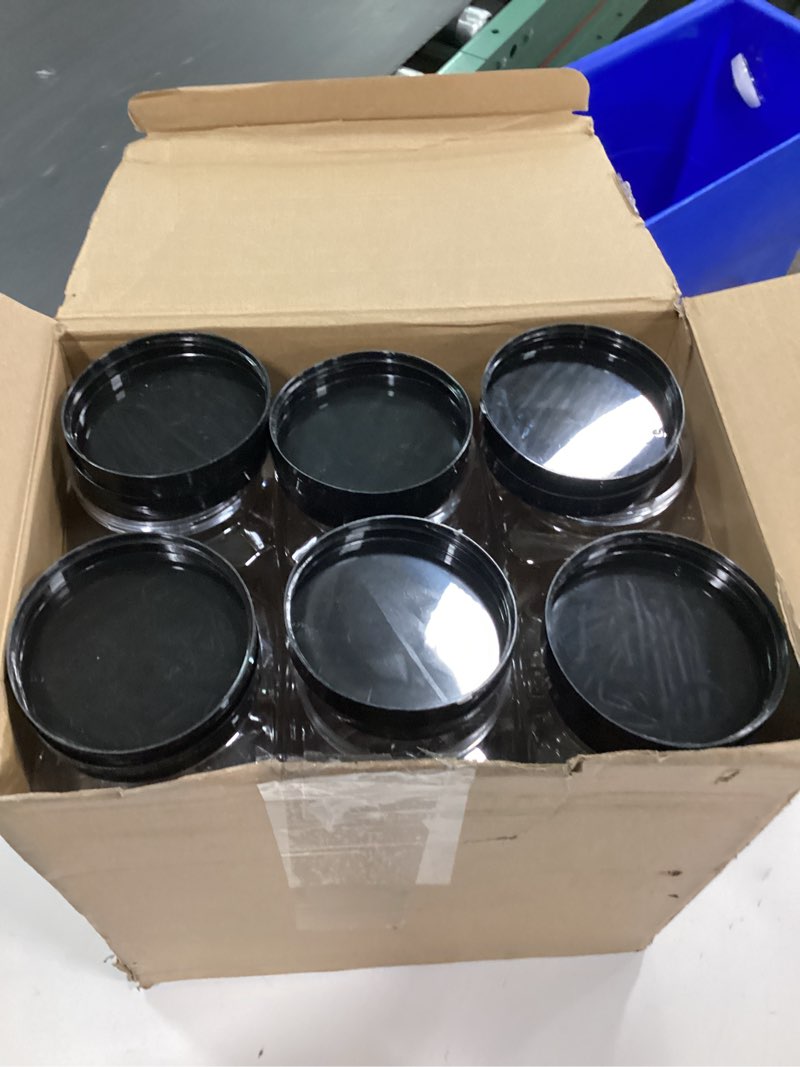 Condition photo showing Good Condition for Gerrii 12 Pack 32 Oz Plastic Jar with Lid Bulk 1/4 Gallon Clear Grip Storage Containers Clear Grip Jars Empty Wide Mouth Containers Household Dried Food Canisters for Kitchen Honey Candy, Black Lid