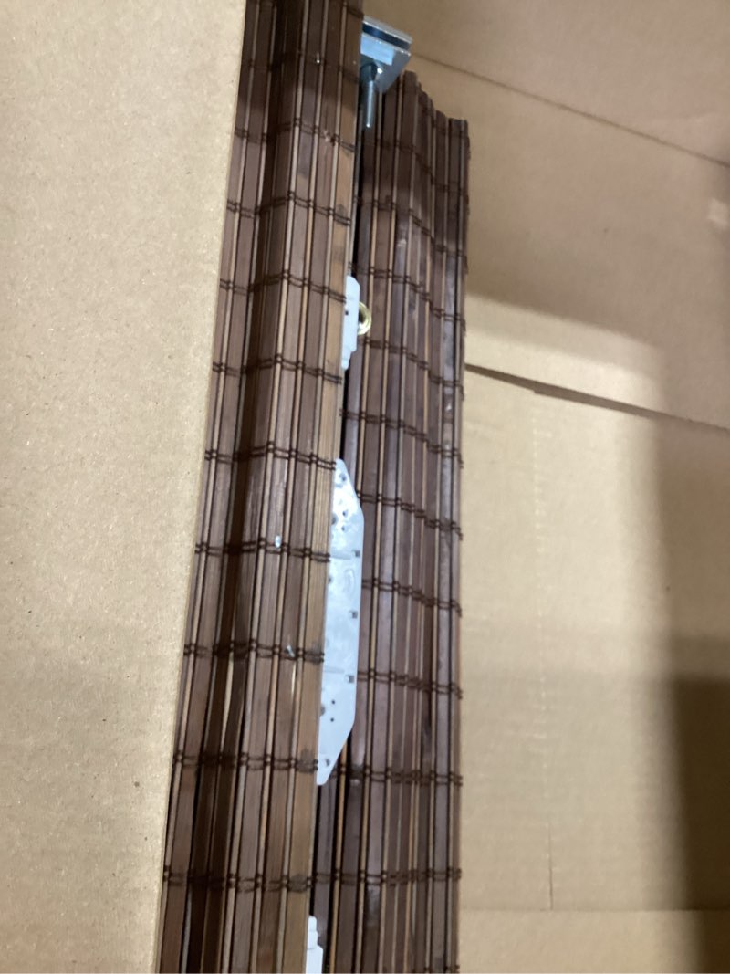 Condition photo showing As Is for lazblinds no-drill cordless roman shade - light filtering natural wood, easy install bamboo blind for windows 22.5" w x 48" h, malay walnut malay walnut 22.5"w x 48"h