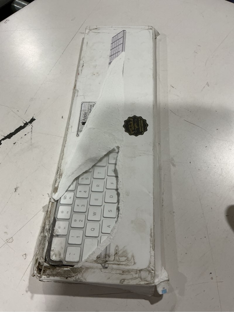 Condition photo showing As Is for macally wireless bluetooth keyboard for mac - compatible apple keyboard or macbook pro/air, imac - multi-device, up to 3 devices with 110 keys, 20 shortcuts, numeric keypad, and rechargeable - silver aluminum silver