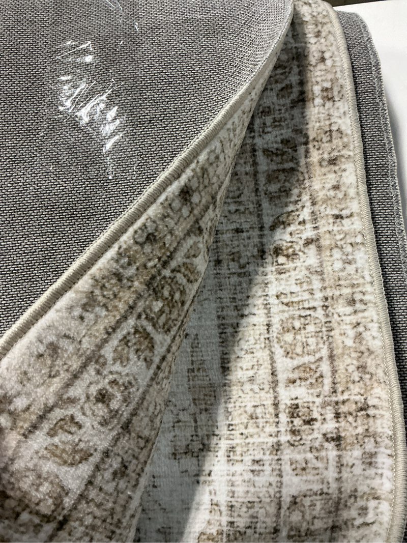 Condition photo showing As Is for Machine Washable Rugs for Living Room: 6x9 Area Rugs for Bedroom Boho Vintage Rugs Stain Resistant Non Slip Low Pile Soft Lightweight Carpet for Kitchen Dining Room Farmhouse Nursery Kids Room 6' x 9' (Rectangular) Beige and Brown