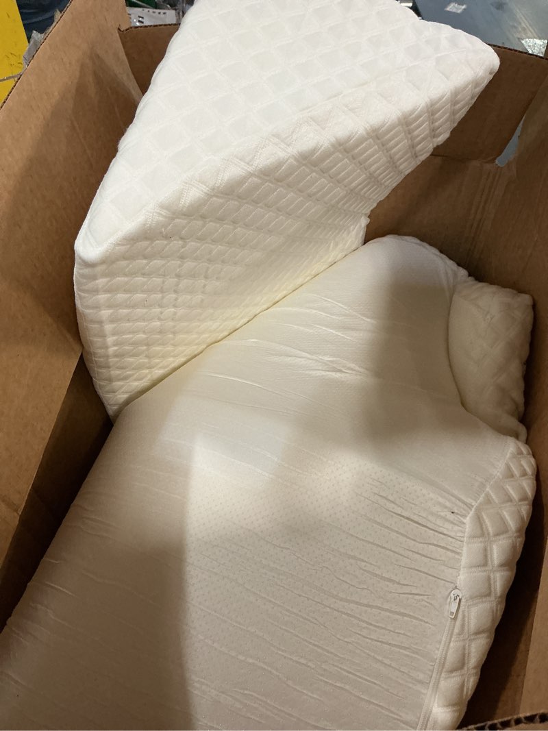 Condition photo showing As Is for lunix lx6 fsa 3-piece compact support for reading, rest & leg elevation, premium odor-free orthopedic bed wedge pillow set, memory foam, washable cover, pebble white