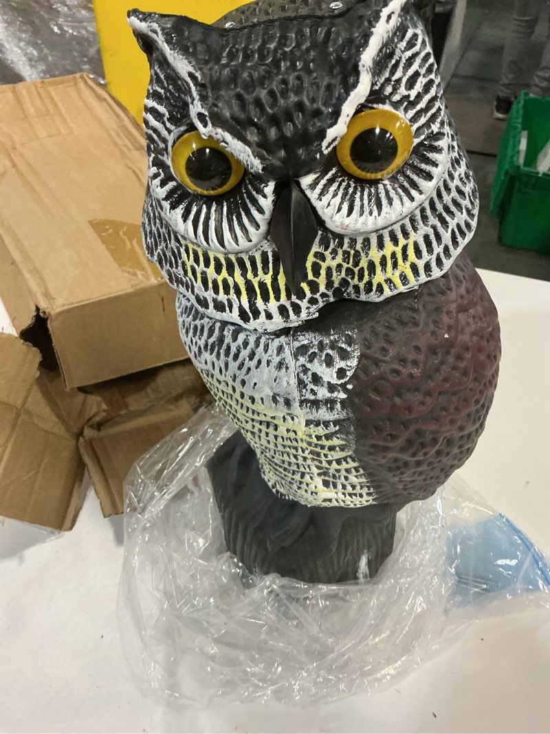 Condition photo showing New/Like New for Fake Owl Decoys to Scare Birds Away, Waterproof 360° Rotating Head Hawks & Squirrel Deterrent, Patio Decoration Pest Control, Garden Owl Decoy for Outdoor (Standard)