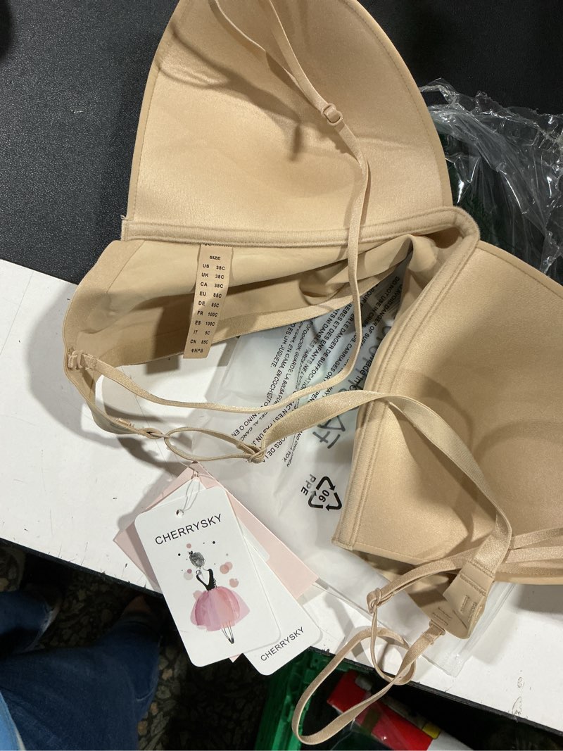 Condition photo showing Good Condition for low back bras for women-seamless invisiable backless bras-wireless triangle bralette low cut open back multiway halter bra 38c nude