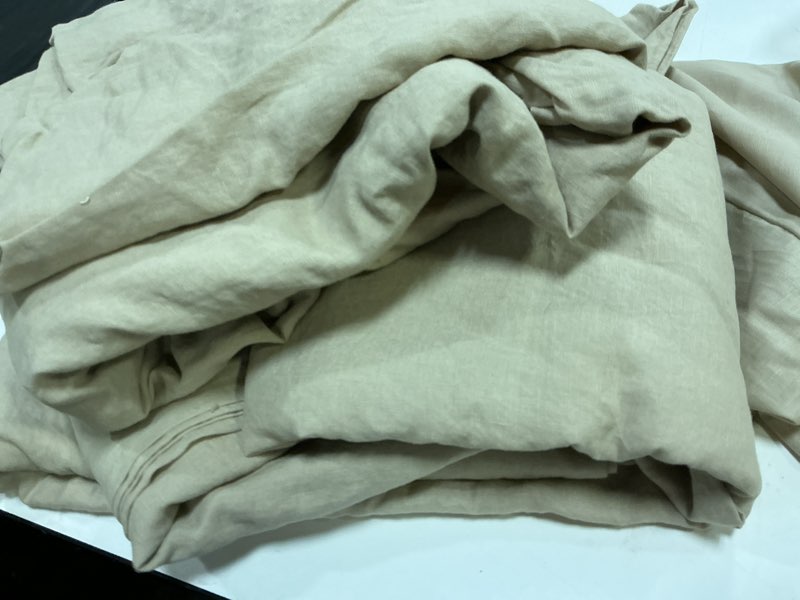 Condition photo showing As Is for european linen deluxe bedding bundle, queen, toffee