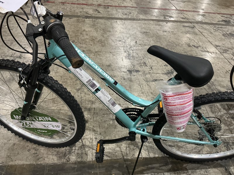 Condition photo showing As Is for huffy 26" rock creek mountain bike, fits riders 60"+, teal, adult, women's
