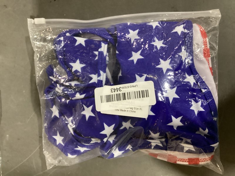 Condition photo showing Good Condition for fanuerg women's triangle bikini sets o ring linked two piece swimsuits floral printed cheeky bathing suit american flag02 x-large