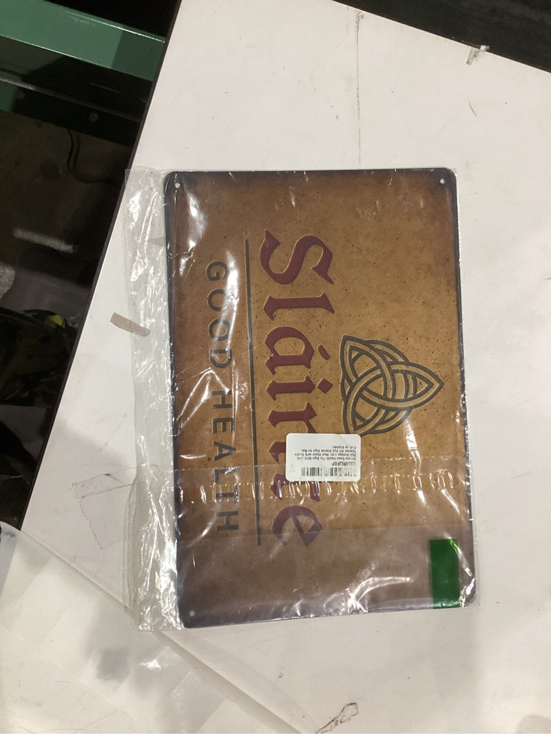 Condition photo showing New/Like New for Sláinte Good Health Tin Sign 8x12 Inch – Vintage Irish Wall Decor with Rustic Symbol Art – Slainte Sign for Bar, Pub, or Kitchen – Irish Gift for Home or Man Cave Decoration