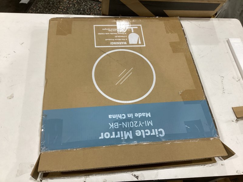 Condition photo showing As Is for Bathroom Mirror for Wall, 20 Inch Round Mirror, Matte Black Metal Framed Circle Vanity Mirror for Bathroom Bedroom Living Room Entryway, Anti-Rust, Tempered Glass, Hanging or Leaning Round 20"L x 20"W Matte Black