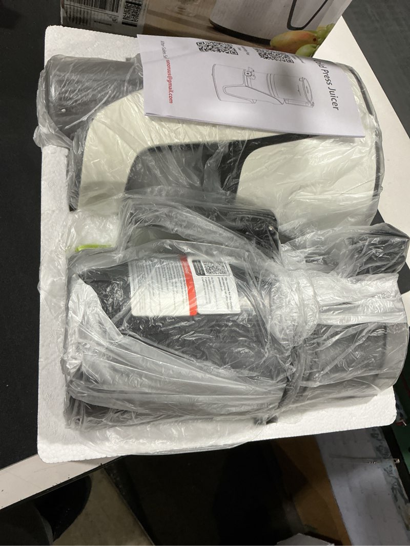 Condition photo showing Good Condition for EanOruus Juicer Machines, 3-in-1 Cold Press Juicer with 6.5" Extra Large Chute, 100oz Large Capacity, AC Motor, Makes Juice, Nut Milk & Sorbet, Bright White