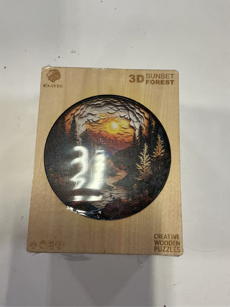 Condition photo showing New/Like New for wooden puzzle for adults-3d sunset forest wooden puzzle unique shape advanced animal jigsaw puzzle for adults, best gift, wood puzzles, challenge wooden jigsaw puzzle 17.3 * 17.3in 455pcs 3d visual sunset forest x-large