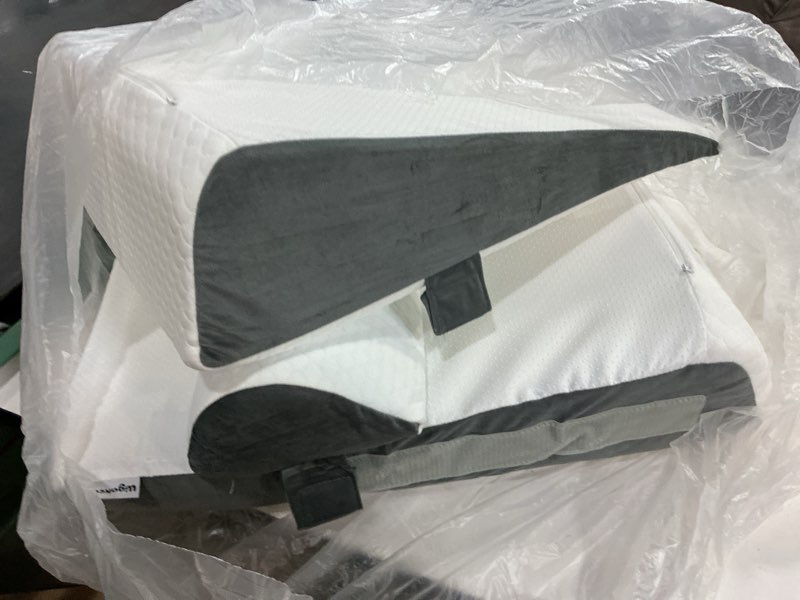 Condition photo showing As Is for 3Pcs Wedge Pillow Set for After Surgery,Acid Reflux Relief, Adjustable Bed Wedge Pillows for Sleeping,Anti Snore, Memory Foam Triangle Pillow for Back&Neck&Shoulder Pain Relief, White&Grey White/Grey 12 IN+1 Head pillow