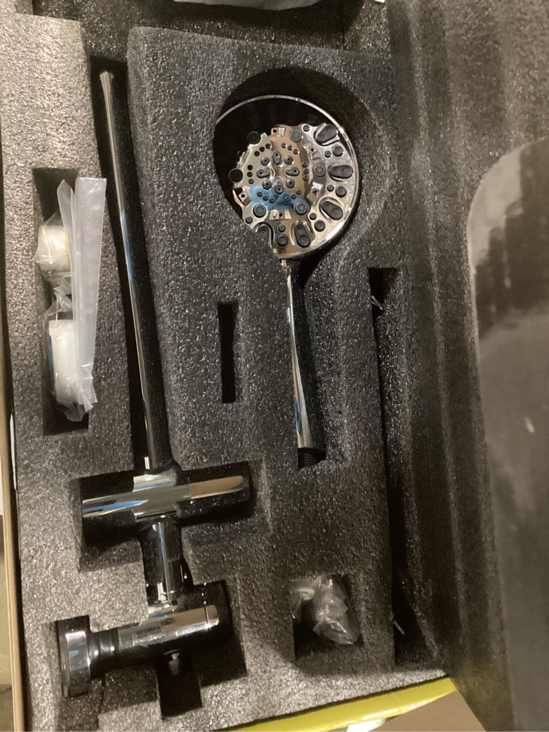 Condition photo showing Good Condition for Rainfall 8 Inch Round Shower Head with High Pressure Handheld Spray Combo, Drill-Free Slide Bar with Adjustable Shower Extension Arm, 3-Way Low Diverter for Easy Reach, 5Ft Hose- Chrome Polished Chrome