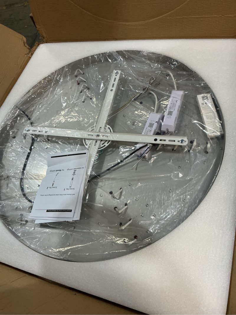 Condition photo showing New/Like New for 31.4" dimmable crystal chandelier modern led flush mount ceiling light fixtures for living room bedroom hallway kitchen island staircase silver 31.4" silver